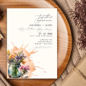 Elegante Wildblumen Mason Jar Qr Code Hochzeit Einladung