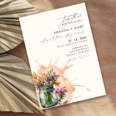 Elegante Wildblumen Mason Jar Qr Code Hochzeit Einladung