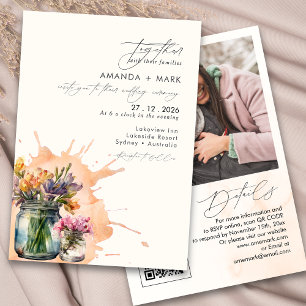 Elegante Wildblumen Mason Jar Qr Code Hochzeit Einladung