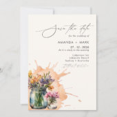 Elegante Wildblumen Mason Jar Save the Date Einladung (Vorderseite)