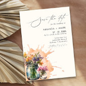 Elegante Wildblumen Mason Jar Save the Date Einladung