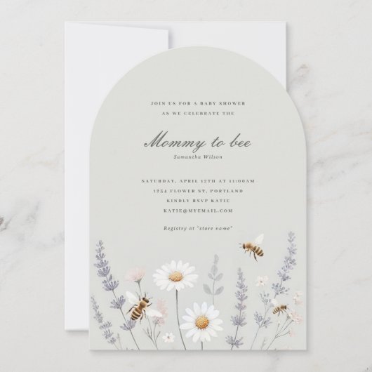 Elegante Wildblumen Mommy to Bee Baby Shower Einladung (Vorderseite)
