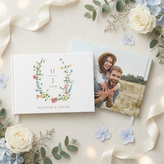 Elegante Wildblumen-Monogramm-Hochzeit  Gästebuch