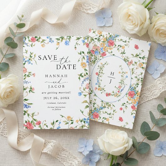Elegante Wildblumen-Monogramm-Hochzeit Save The Date