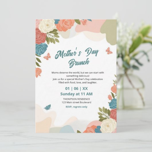 Elegante Wildblumen-Muttertags-Brunch-Einladung Einladung (Stehend Vorderseite)