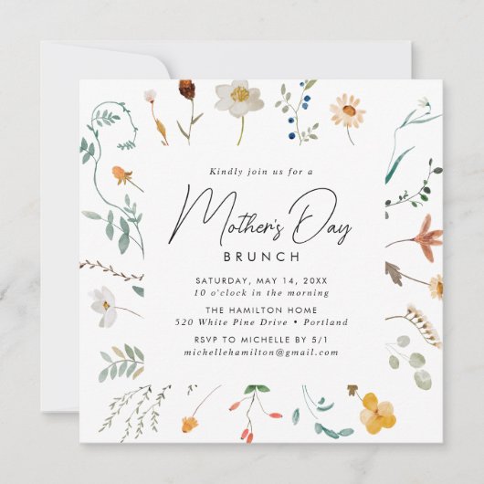 Elegante Wildblumen Muttertagsbrunch Einladung (Vorderseite)