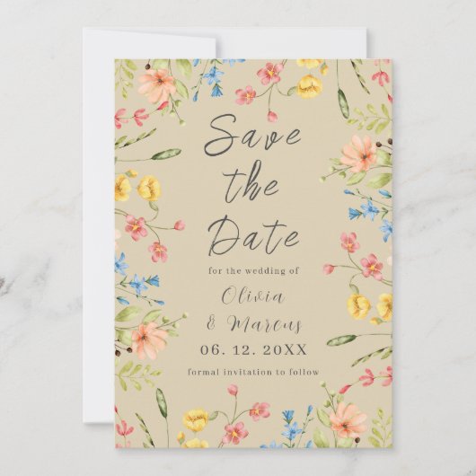 Elegante Wildblumen neutral Save The Date (Vorderseite)