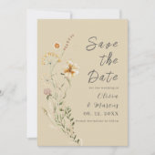 Elegante Wildblumen neutrales Beige Foto Fall Save The Date (Vorderseite)