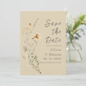Elegante Wildblumen neutrales Beige Foto Fall Save The Date (Stehend Vorderseite)