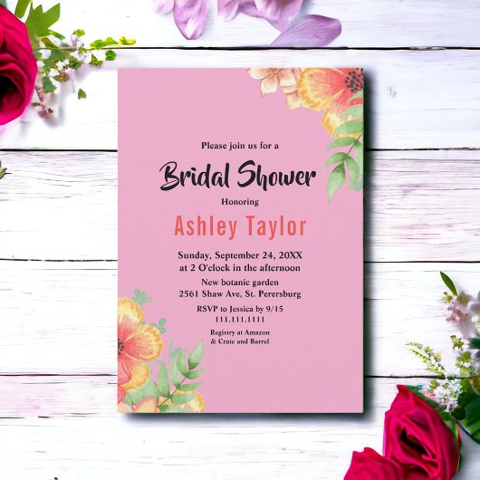 Elegante Wildblumen Pink Boho Blumenkohl Brautpart Einladung