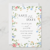 Elegante Wildblumen-QR-Code-Hochzeit Save The Date (Vorderseite)