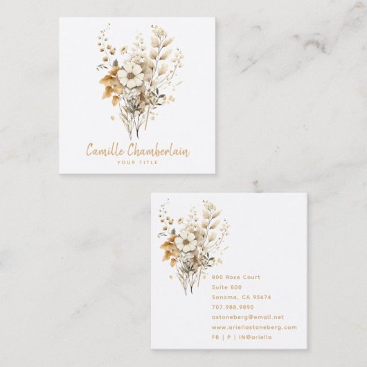 Elegante Wildblumen Quadratische Visitenkarte (Vorne/Hinten)