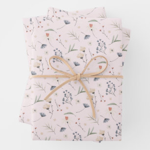 Elegante Wildblumen rosa Geschenkpapier Set