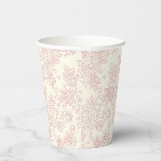 Elegante Wildblumen Rose Rosa Hochzeit Pappbecher (Rechts)