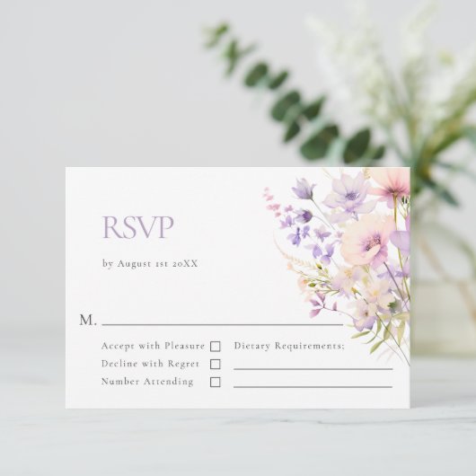 Elegante Wildblumen RSVP Karte (Stehend Vorderseite)