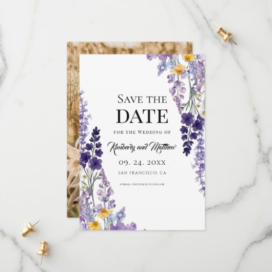 Elegante Wildblumen-Rustical-Hochzeit Save The Date (Vorderseite/Rückseite Beispiel)