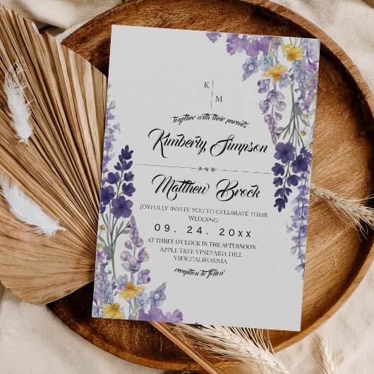 Elegante Wildblumen-Rustico-Hochzeit Einladung