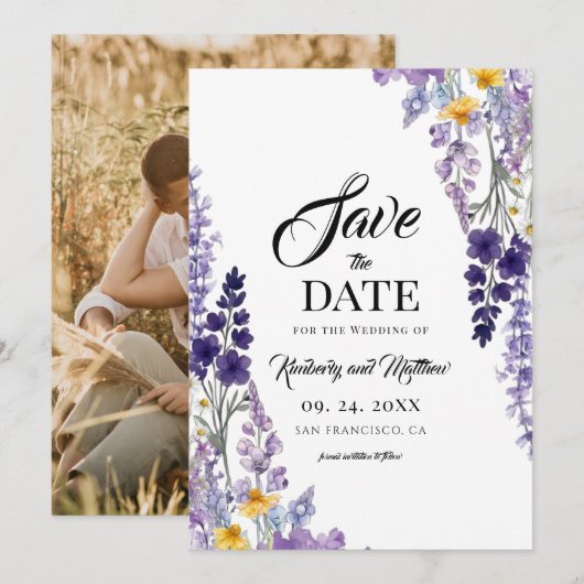 Elegante Wildblumen-Rustikal-Hochzeit Save The Date (Vorne/Hinten)