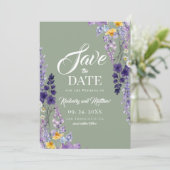 Elegante Wildblumen-Rustikal Sage-Hochzeit Save The Date (Stehend Vorderseite)