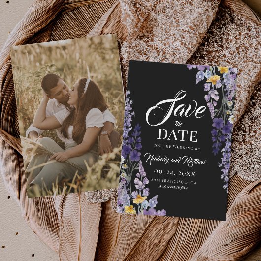 Elegante Wildblumen-Rustikal-Schwarze Hochzeit Save The Date