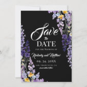 Elegante Wildblumen-Rustikal-Schwarze Hochzeit Save The Date (Vorderseite)