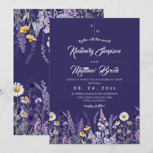 Elegante Wildblumen Rustikale Boho-Hochzeit Einladung (Vorne/Hinten)
