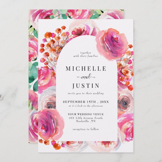 Elegante Wildblumen | Rustikale Foto-Hochzeit Einladung (Vorne/Hinten)