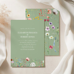 Elegante Wildblumen-Sage-Grün-Hochzeitseinladung Einladung