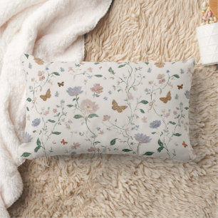 Elegante Wildblumen- & Schmetterlings-Toile-De-Jou Lendenkissen
