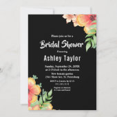 Elegante Wildblumen Schwarzes Brautparty Einladung (Vorderseite)