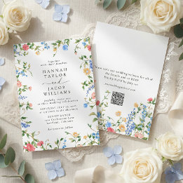 Elegante Wildblumen-Sommer-QR-Code-RSVP-Hochzeit Einladung
