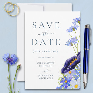 Elegante Wildblumen Sommerblumen Blaue Hochzeit Save The Date