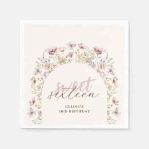 Elegante Wildblumen Sweet 16 Geburtstag Serviette