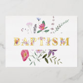 Elegante Wildblumen Taufen Folieneinladung (Vorderseite)