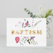 Elegante Wildblumen Taufen Folieneinladung (Stehend vorne)