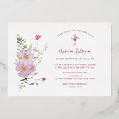 Elegante Wildblumen Taufen Folieneinladung (Rückseite)