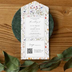 Elegante Wildblumen UAWG QR Code Hochzeit All In One Einladung