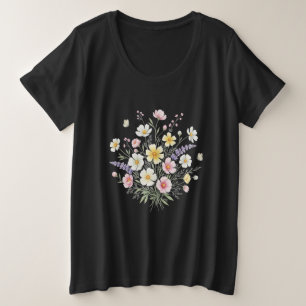 Elegante Wildblumen und Schmetterlinge Große Größe T-Shirt