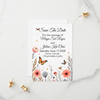 Elegante Wildblumen Und Schmetterlinge Merken Sie  Save The Date