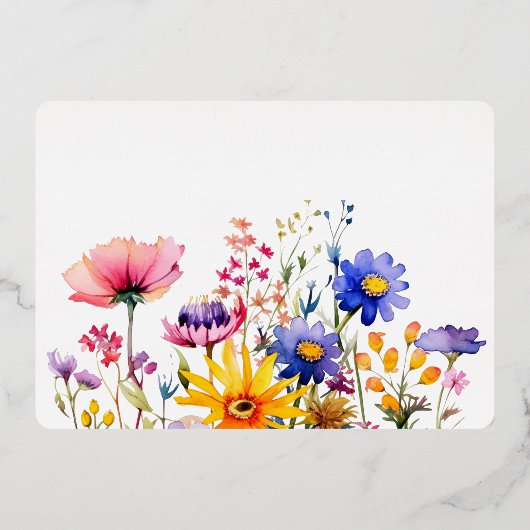 Elegante Wildblumen und Silver Letters Rett Date Folieneinladung (Rückseite)