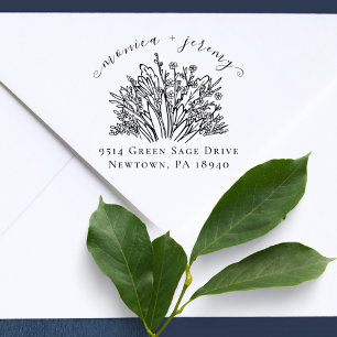 Elegante Wildblumen Verheiratete Paare Rücksendead Gummistempel