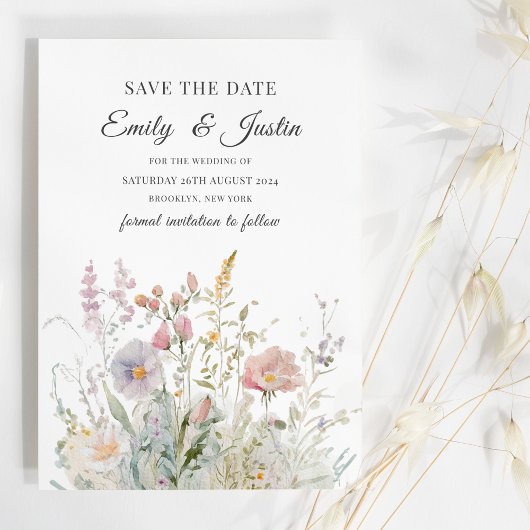 Elegante Wildblumen Wasserfarbe Save the Date Einladung