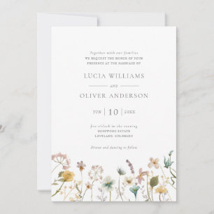 Elegante Wildblumen-Wasserfarben-Hochzeit Einladung