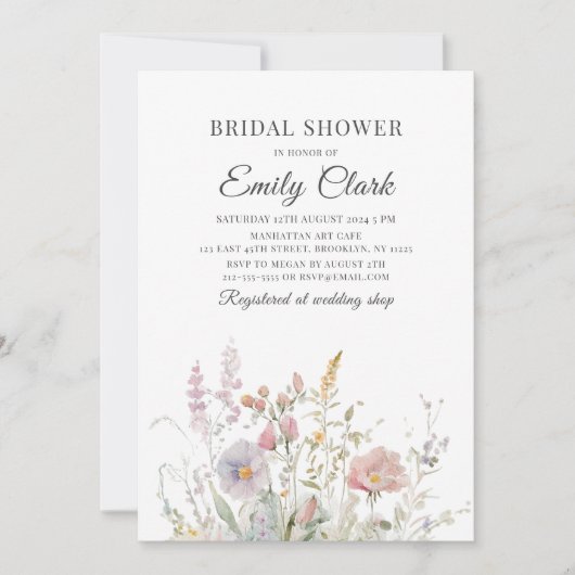 Elegante Wildblumen Wasserfarbenes Brautparty Einladung (Vorderseite)