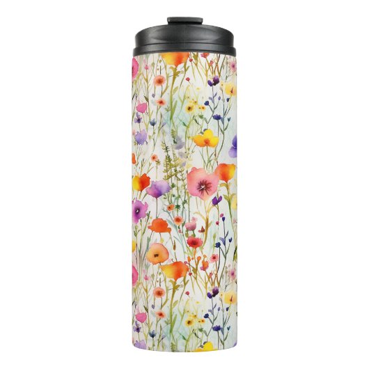 Elegante Wildblumen Wasserfarbmuster Thermosbecher (Vorderseite)