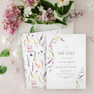 Elegante Wildblumen-Watercolor-Blumen-Save-the-Dat Einladung