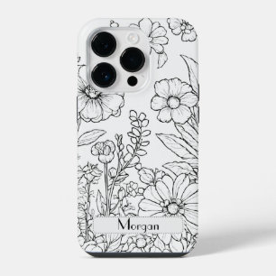 Elegante Wildblumen weiß und schwarz iPhone 14 Pro Hülle