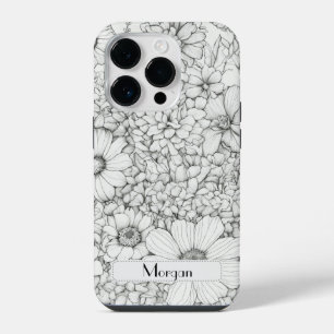 Elegante Wildblumen weiß und schwarz iPhone 14 Pro Hülle