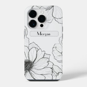 Elegante Wildblumen weiß und schwarz iPhone 14 Pro Hülle