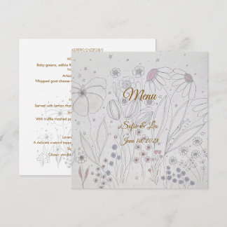 Elegante Wildblumen-Wiesen-Platz-Hochzeit Menükarte